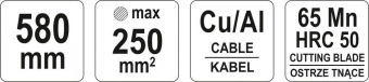 YATO Ножиці для кабелю YATO : Ø= 18 мм, макс. S=250 мм², l=580 мм  | YT-18611