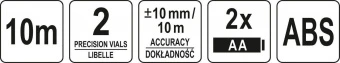 YATO Рівень лазерний для укладання плитки YATO: діап.- 10м,+/-1мм, кут-90°, 2 лазера, 2 капсули, 2xA