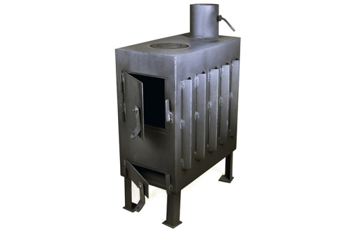 Печка-буржуйка с радиатором и варочной поверхностью на дровах 3кВт, 450х230х600мм СИЛА