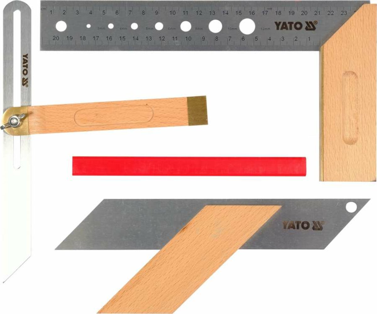 YATO Набір столярних кутників 3 шт YATO: 90˚ L=250 мм,рег.кут,діаг.45˚,135˚L=235 мм стол.олів L=180м
