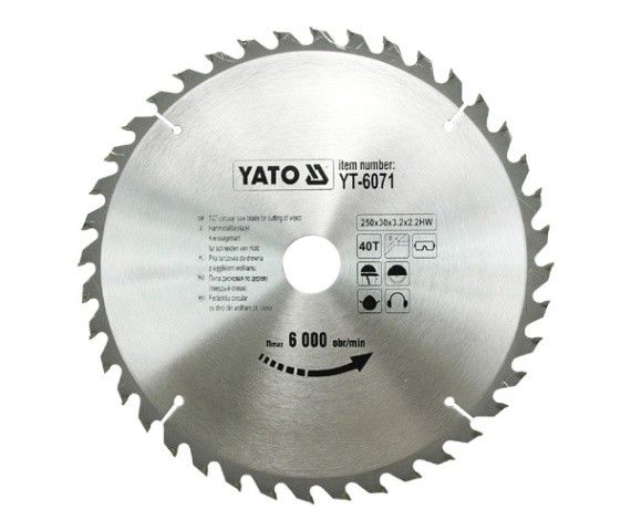YATO Диск пиляльний победітовий по дереву YATO: 250х30х3.2х2.2 мм, 40 зубців, R.P.M до 6000 1/хв  | 