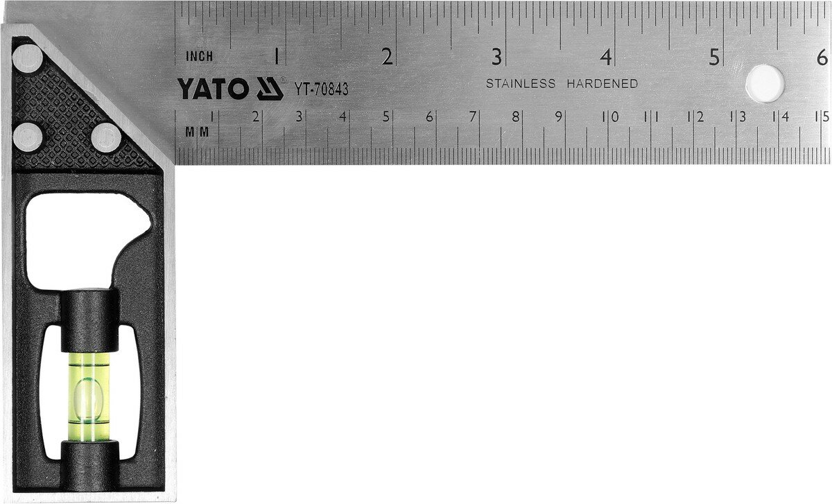 YATO Кутник слюсара з нержавіючої сталі YATO: 90° з метричною шкалою і рівневою капсулою, 150 мм  | 