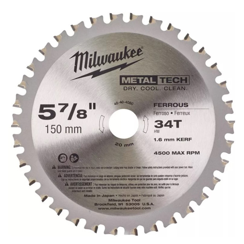 MILWAUKEE Диск пиляльний по металу , Ø150x20мм, 34 зуб. | 48404080