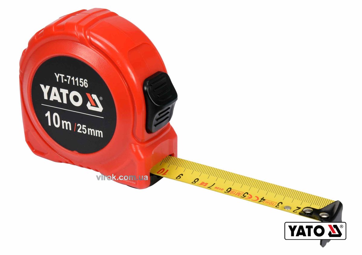 YATO Рулетка YATO : L=10м x25мм, з сталевою стрічкою, нейлоновим покриттям, подвійним блокуванням  |
