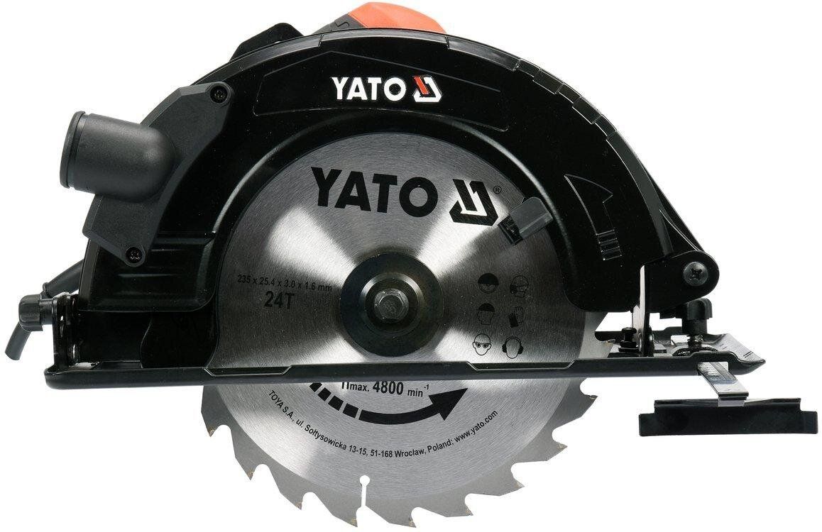 YATO Пила дискова ручна мережева YATO : P= 2.8 кВт, диск Ø=235x25.4x3 мм, кут 0-45°, гл.≤ 85мм  | YT