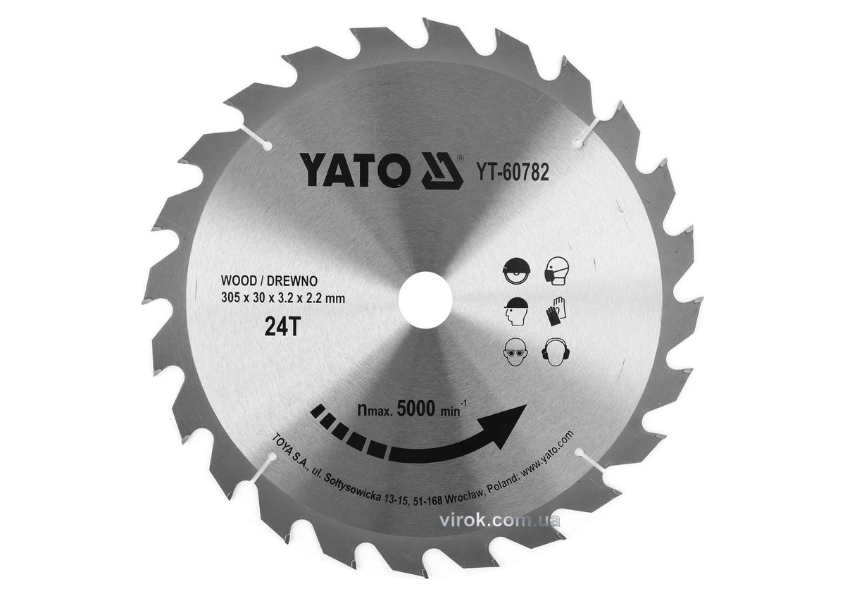 YATO Диск пиляльний победітовий по дереву YATO: 305x30x3.2x2.2 мм, 24 зубці, R.P.M до 5000 1/хв  | Y