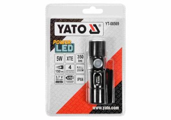 YATO Ліхтар світлодіодний (XTE CREE) YATO, акумулят. Li-Ion 650мА, Р= 5Вт, Ф= 350lm. Ø=27мм x94мм  |