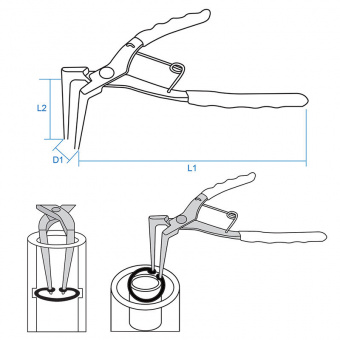 KING TONY Съемник для стопорных колец 180 мм, загнутые удлиненные, сжатие | 68HB-07L