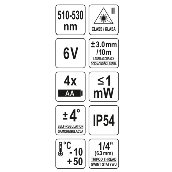 YATO Нівелір лазерний самонівелюючий YATO : точність- ±3 мм/ 10 м, верт./гориз. промені  | YT-30433