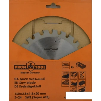 Диск пильный универсальный 160х2.8х1.8х20 мм, Z=24, зуб S-WZ (Super-ATB),  PROFITOOL