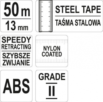 YATO Рулетка вимірювальна сталева YATO : L= 50 м, b= 13 мм, ручне змотування, закритий корпус  | YT-