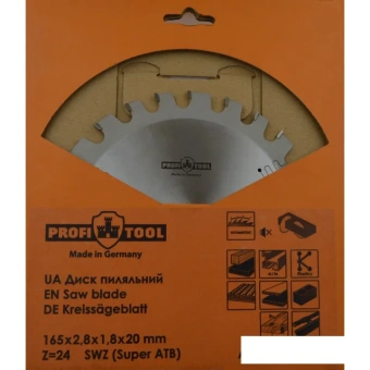 Диск пильный универсальный 165х2.8х1.8х20 мм, Z=24, зуб S-WZ (Super-ATB),  PROFITOOL