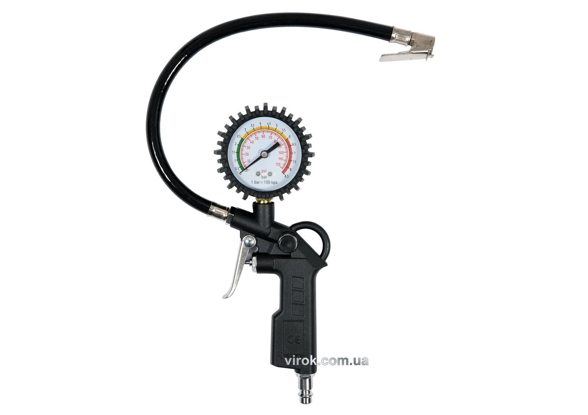 VOREL Пістолет пневматичний алюмінієвий для накачування шин з манометром, 0-6Bar і шлангом35см  | 81