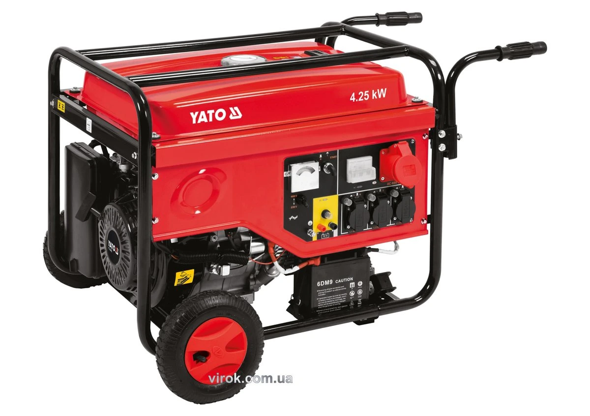 YATO Генератор струму бензиновий YATO: W= 4.25/5.5 кВт, U= 230/380В, 1-3фази, бак- 25л (1.1л олива) 