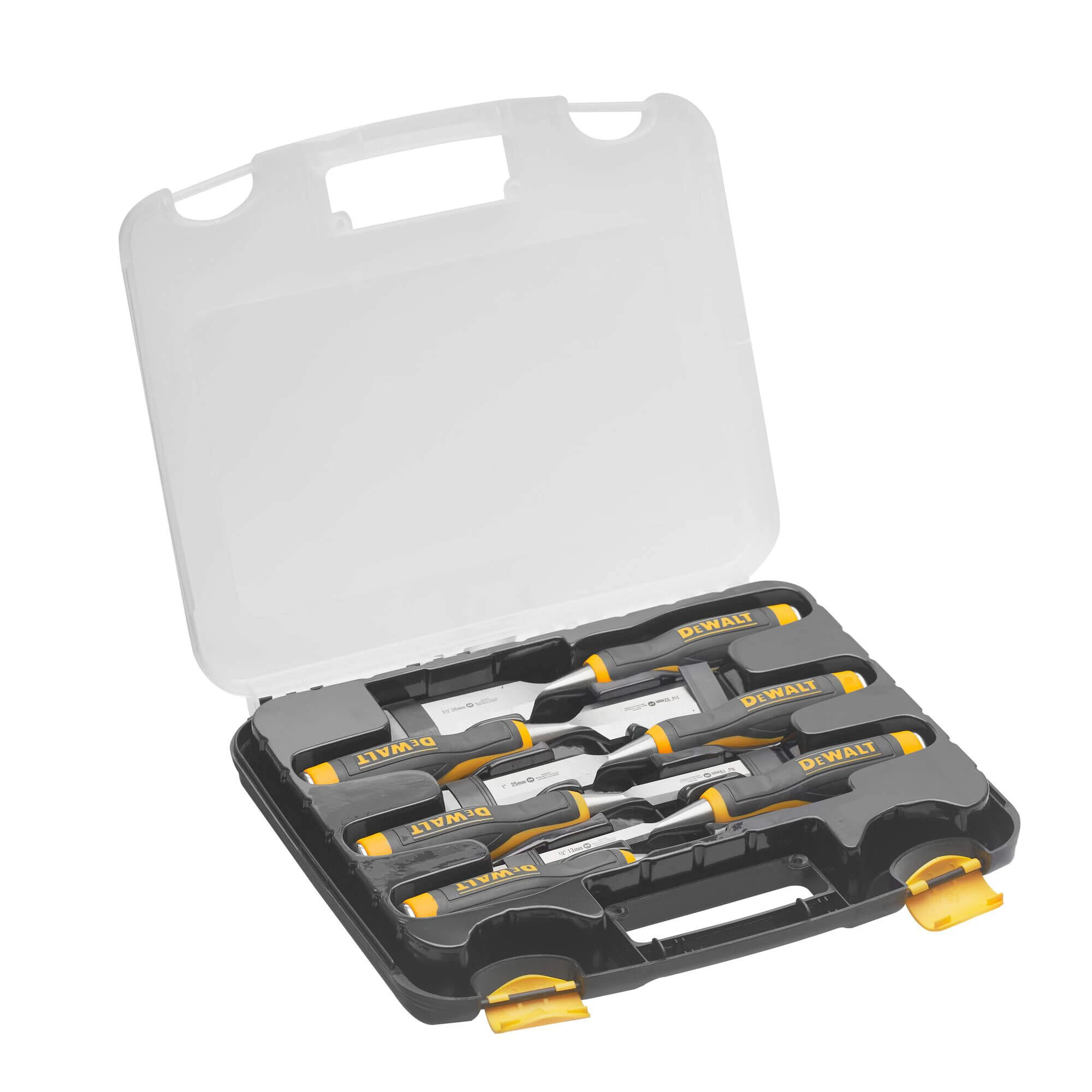 DeWALT Набір стамесок, 4 шт: 6,13,19,25,32,38 мм у пластиковому кейсі.
