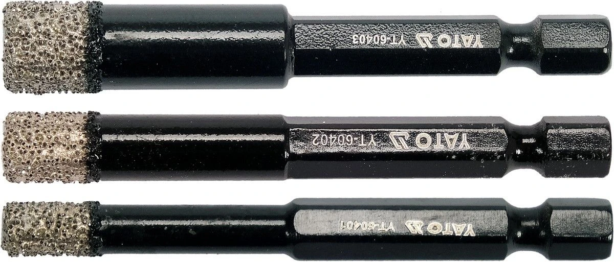 YATO Свердла з алмазним пругом YATO, 3 шт. Ø= 6-8-10 мм, l= 65/10 мм, з 6-гран. шпинделем- 1/4"  | Y