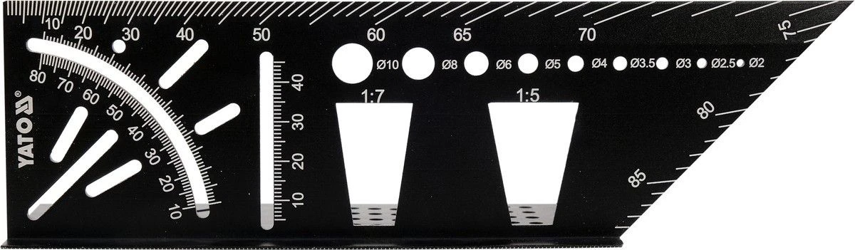 YATO Кутник алюмінієвий стереометричний 3D YATO 150х 70х 215 мм з транспортиром і шаблонами отворів 