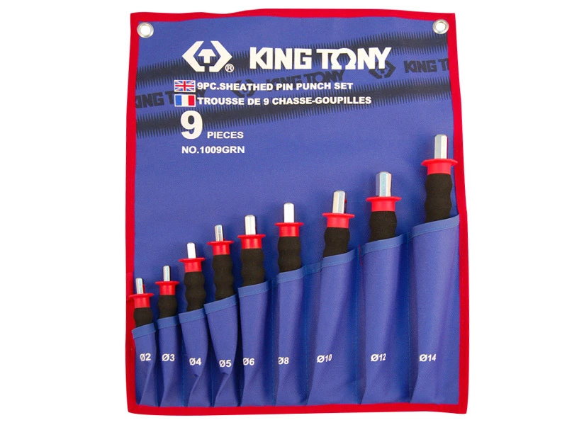 KING TONY Набор выколоток с протектором, чехол из теторона, 9 предметов (2-14) | 1009GPN