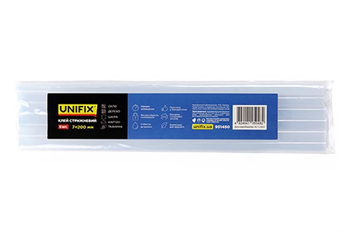 Клей стержневой прозрачный 7.0х200мм 6шт (пакет) UNIFIX