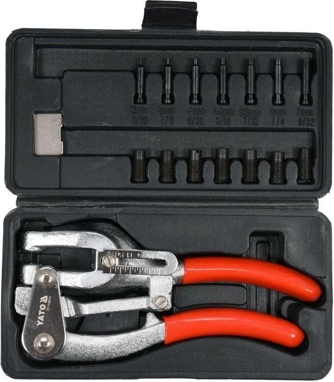 YATO Кліщі для проколювання отворів YATO в листов. металі ≤ 1 мм, 14 насадок Ø= 2-7 мм, 16 шт + кейс