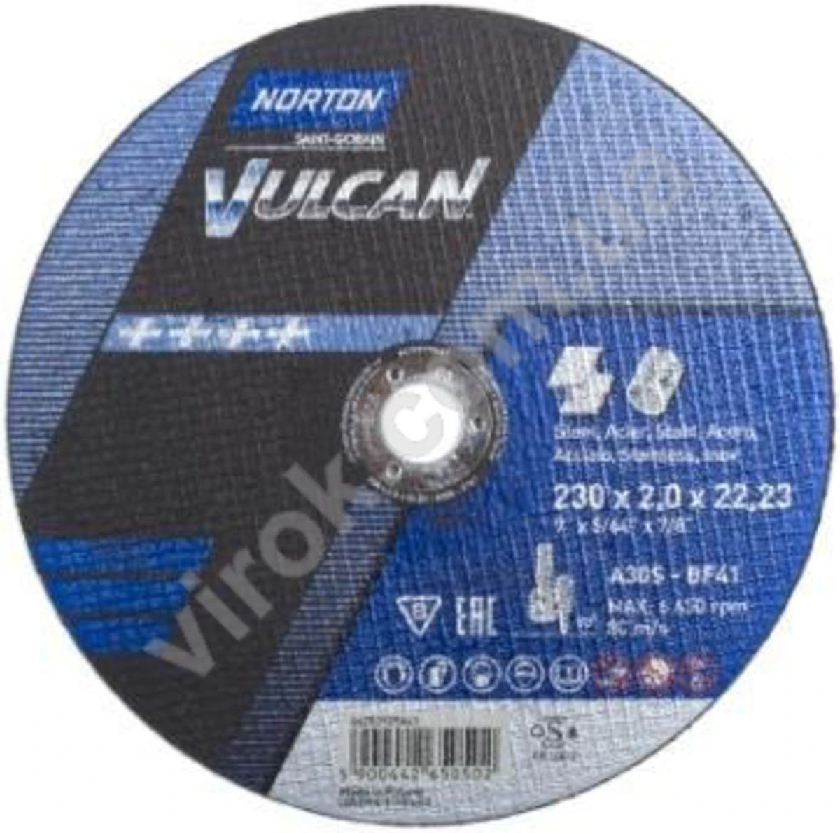 NORTON Диск відрізний по металу і нержав. сталі тм " VULCAN"; Ø= 230х22,2 мм, t= 2.0 мм | 70V106
