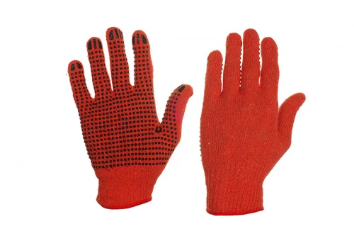 Перчатки нейлоновые оранжевые с мелкой черной ПВХ точкой Эконом СИЛА