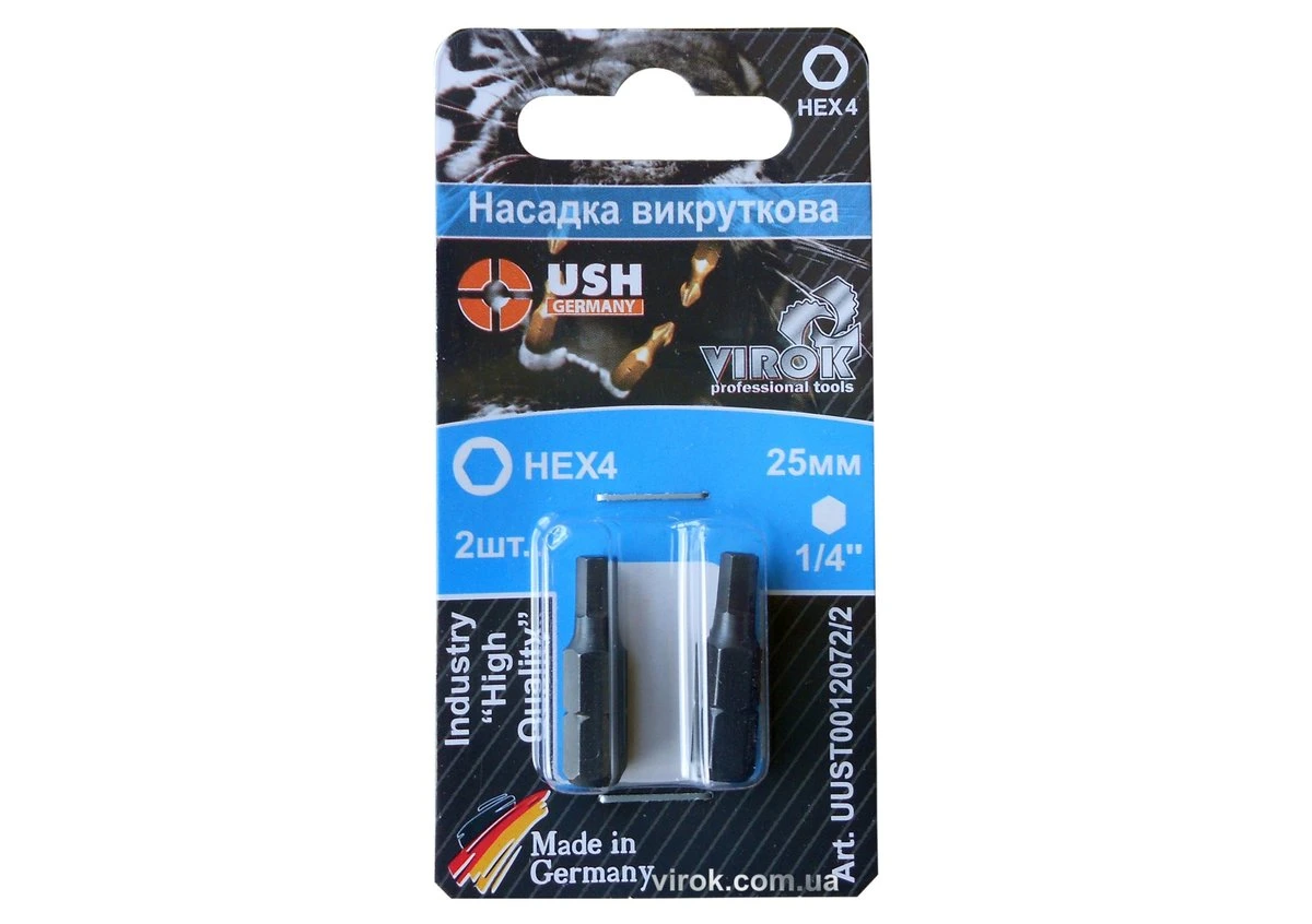 USH Насадка викруткова HEX М4 x 25 мм. шестигранна. Уп. 2 шт.(блістер) | UUST0012072/2