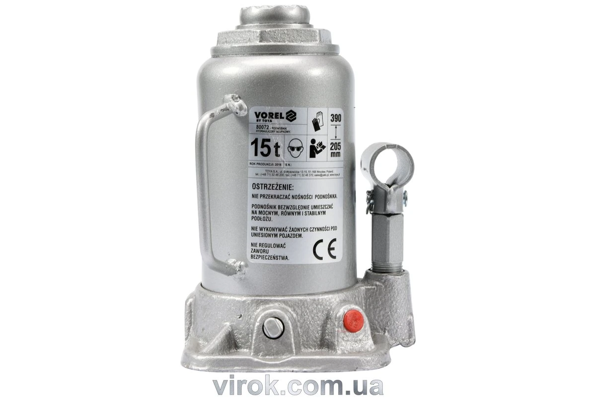 VOREL Домкрат гідравлічний cтовбцевий ; F= 15 т, роб. висота- 205- 390 мм  | 80072