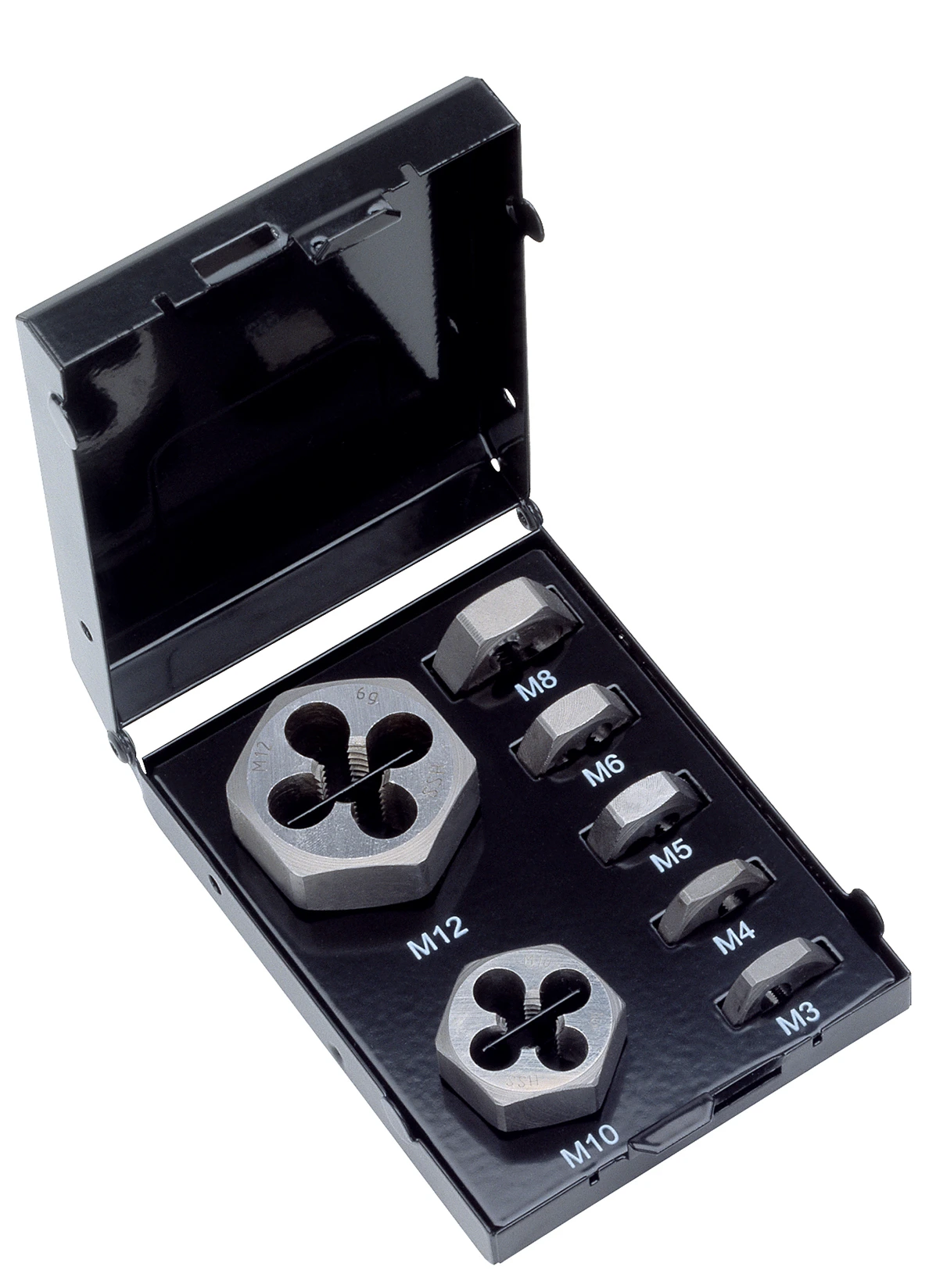 VÖLKEL Набір шестигранних плашок М3-М12, 7 предметів, металевий кейс 49520