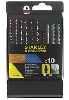 STANLEY Fat Max STA29240 Набор из 10-ти полотен для лобзика в пластиковом кейсе. Посадка Т-образная