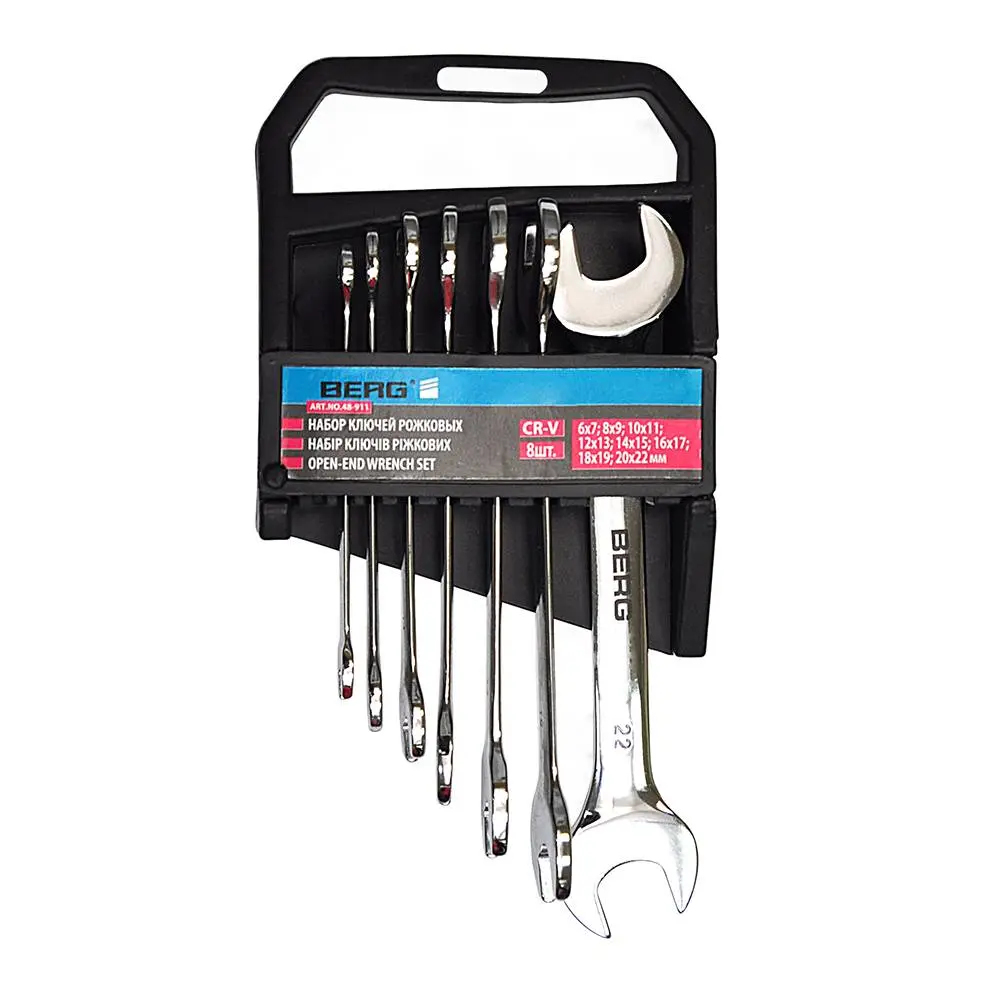 Набір ключів ріжкових, Cr-V, 8 шт. (6-22 мм) Berg | 48-911