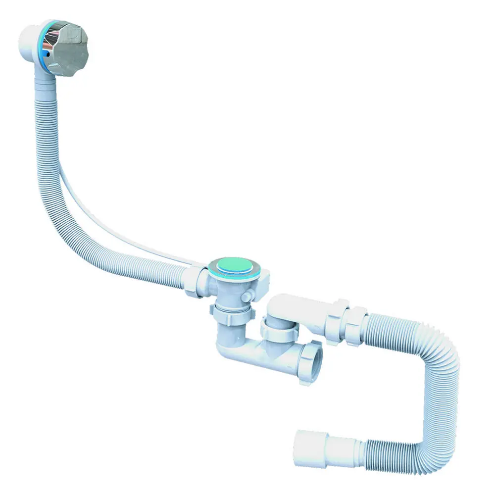 Сифон для ванни АВТОМАТ із гнучкою трубою 40х50 мм, переливом та нержавіючим випуском 1 1/2 Fonte