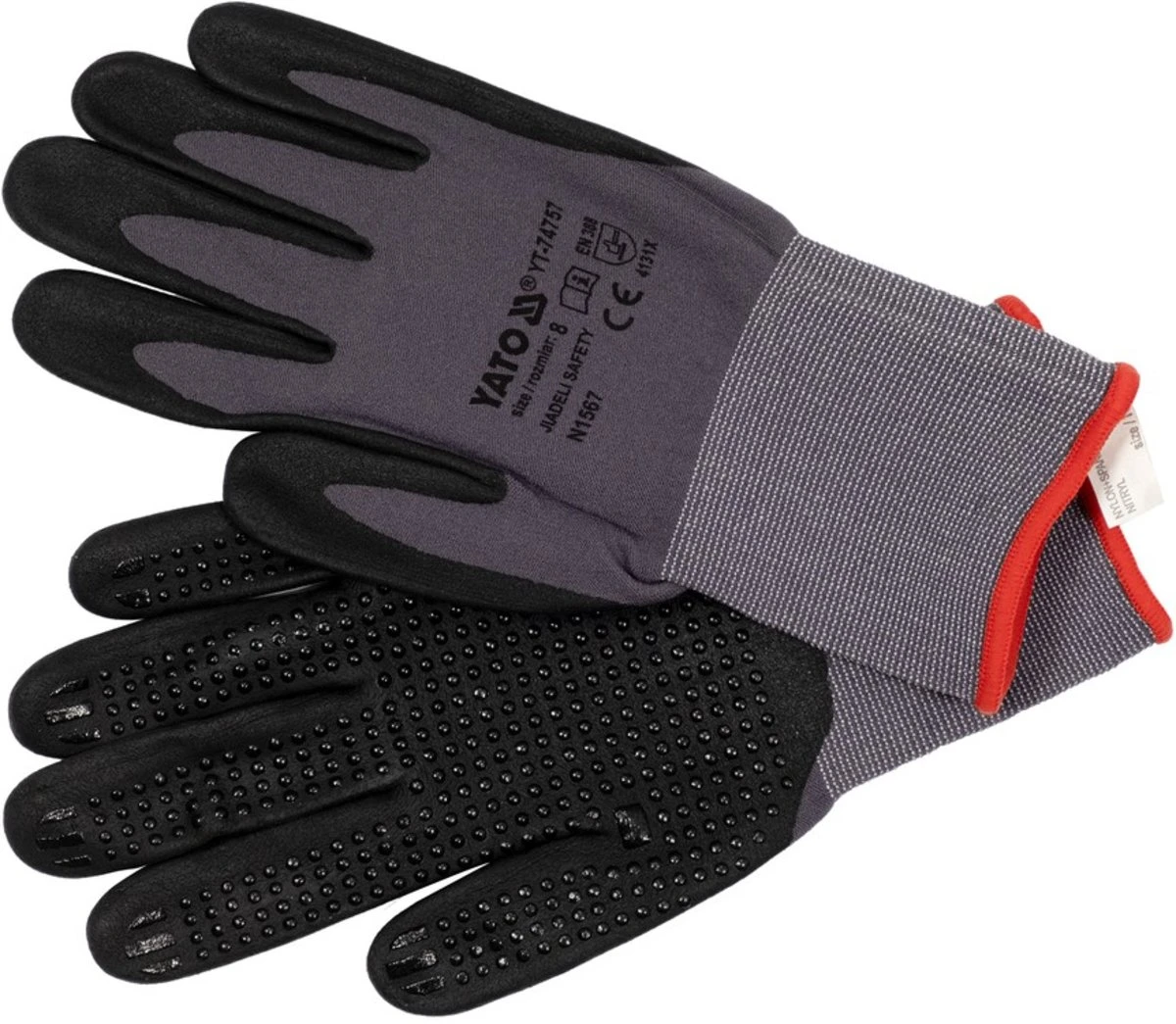 YATO Рукавиці робочі нейлонові YATO покрите спіненим нітрилом з накрапленням, розмір 8, чорнр-сірі  