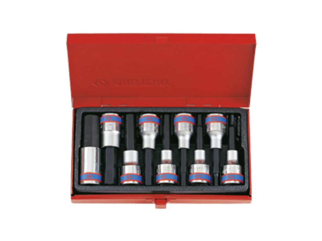 KING TONY Набор бит в головке 1/2", HEX, 4-17 мм, L = 80 мм, 9 пр | 4120PR