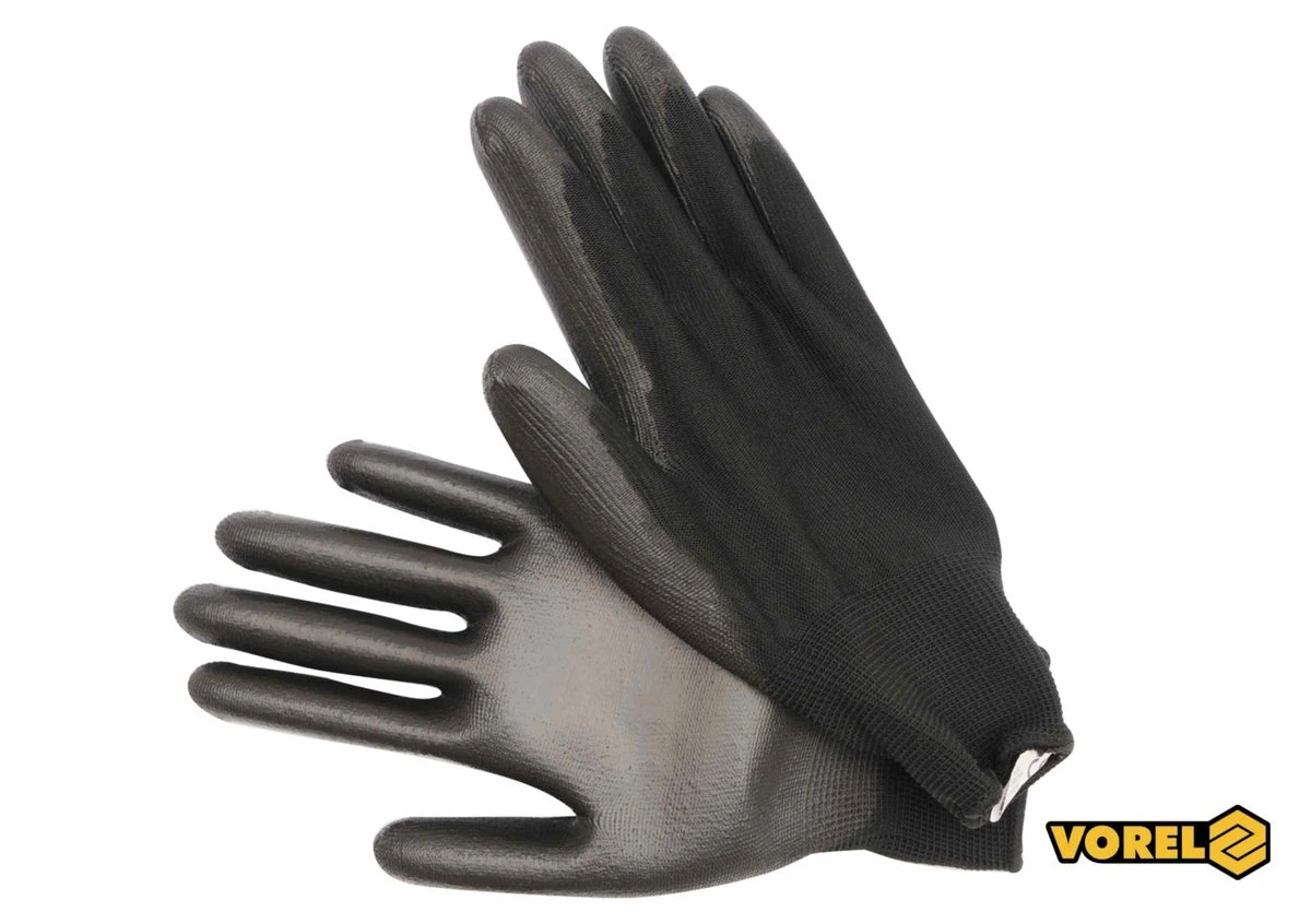 VOREL Рукавиці робочі : чорні, поліестер покритий поліуретаном, розмір 10  | 74080