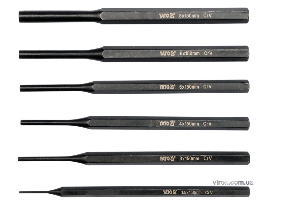 YATO Пробійники слюсарні YATO : Ø=1.5; 3; 4; 5; 6; 8 мм, l=150 мм, Набір. 6 шт.  | YT-47121