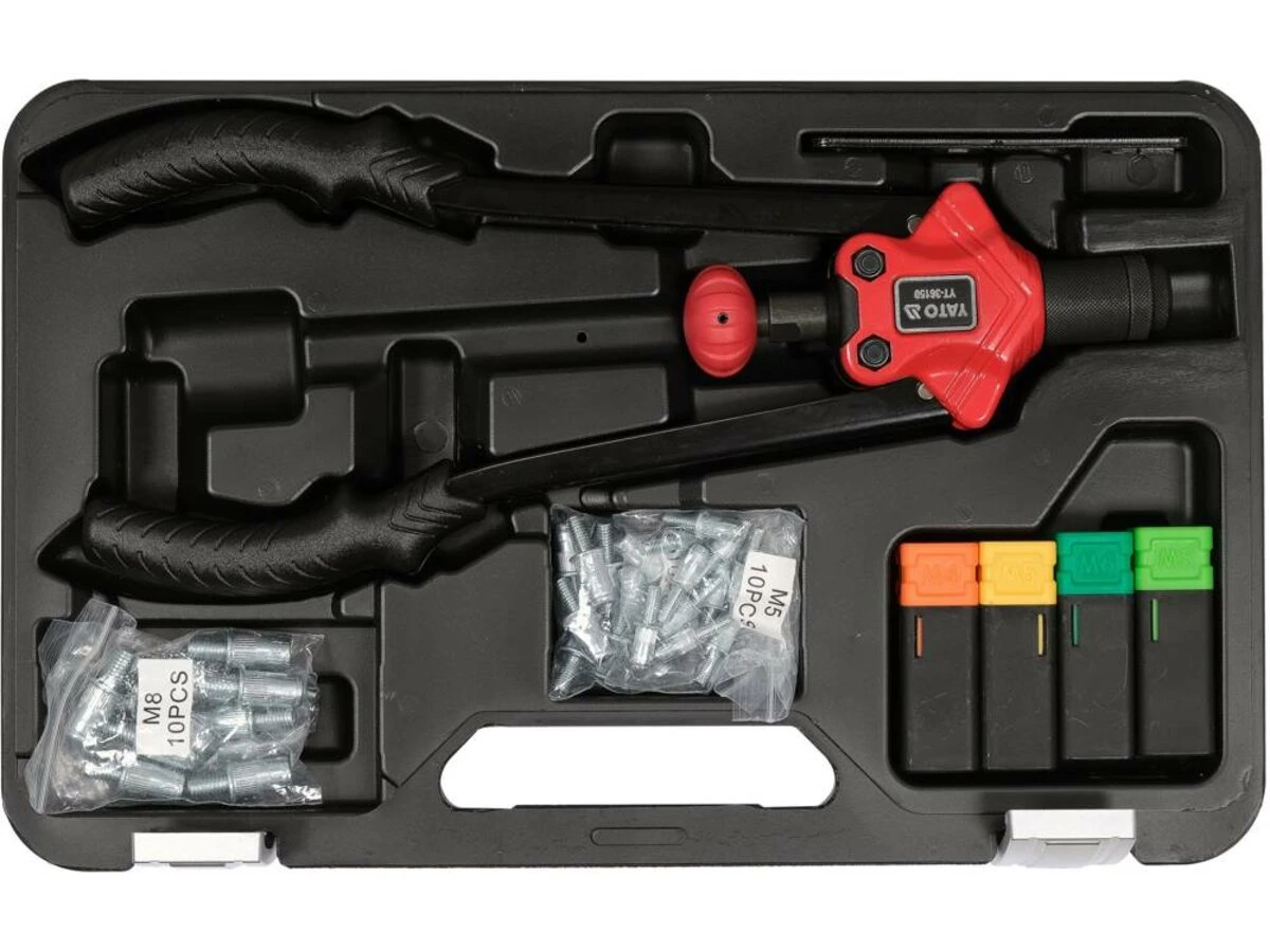 YATO Заклепочник дворучн YATO для гвинтов заклепок М4- М8; l= 360мм з головками і заклепк 4 по 10шт,