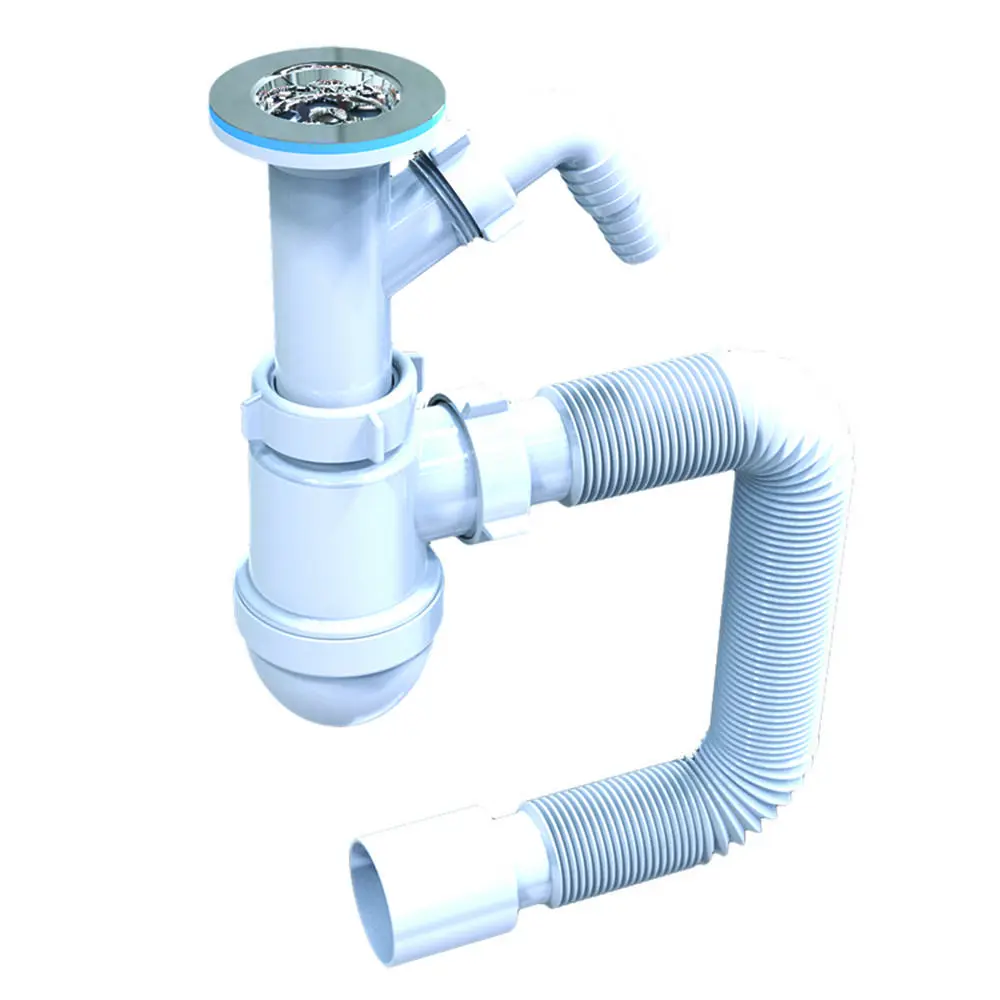 Сифон для умивальника з гнуч. трубою 40х50 мм, відв. для пр. маш. та нерж. випуском 1 1/2 Fonte