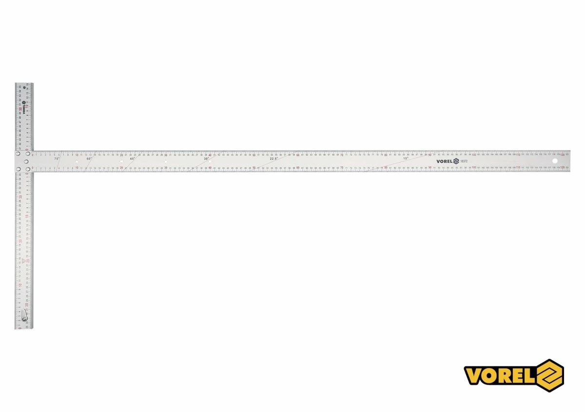 VOREL Кутник алюмінієвий : 1200 х 390 мм, з розмітками кутів 15-75°  | 18372