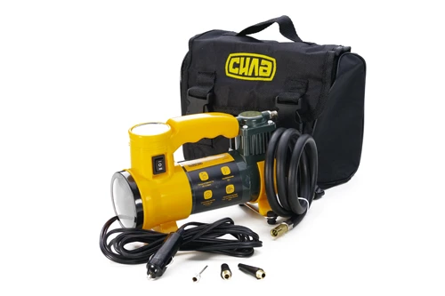 Компрессор автомобильный однопоршневой (37л/мин; 7Атм; 12А) встроенный фонарь СИЛА