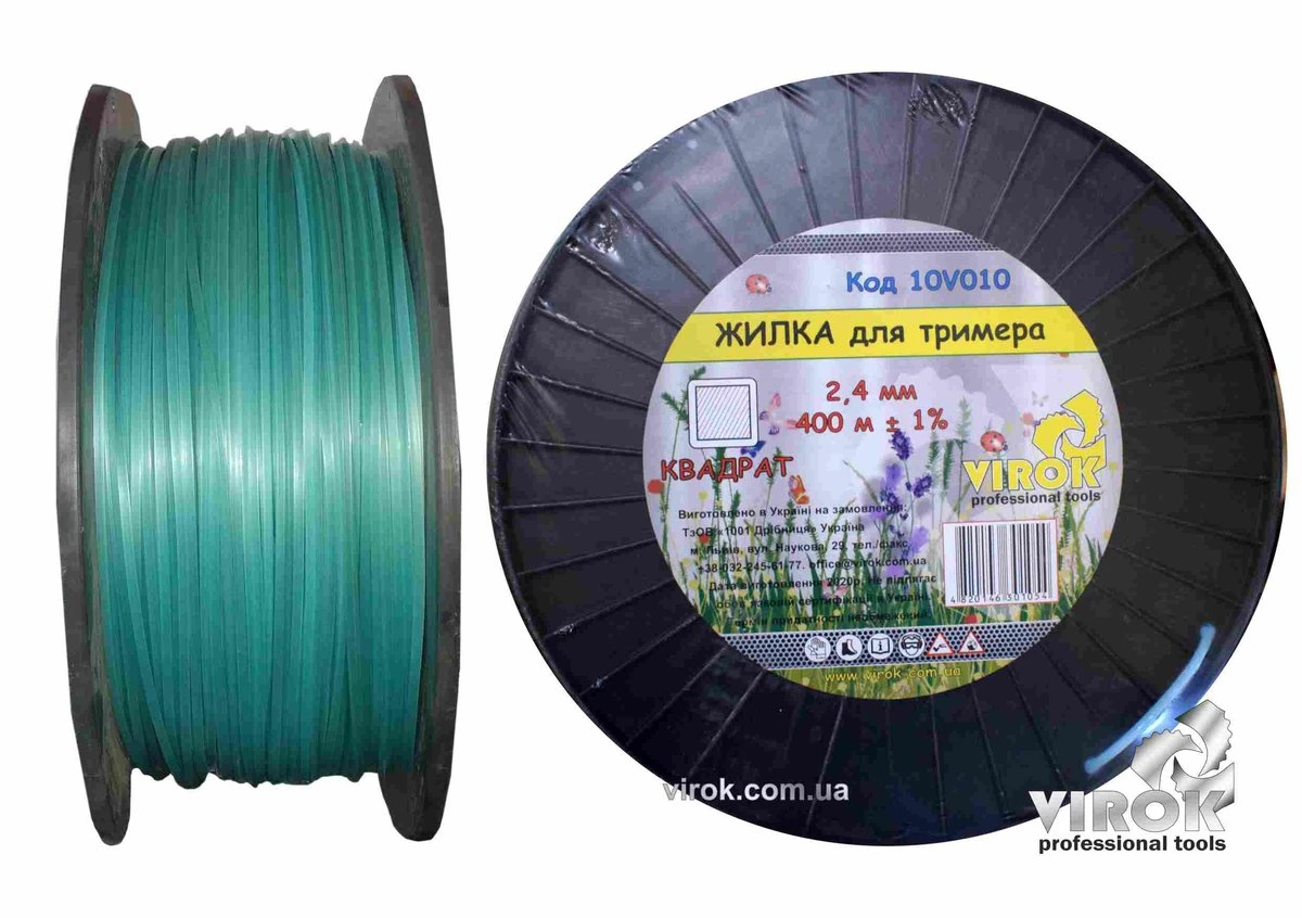 VIROK Жилка для тримера "КВАДРАТ" TM : Ø= 2.4 мм, l= 400 м (бобіна) | 10V010