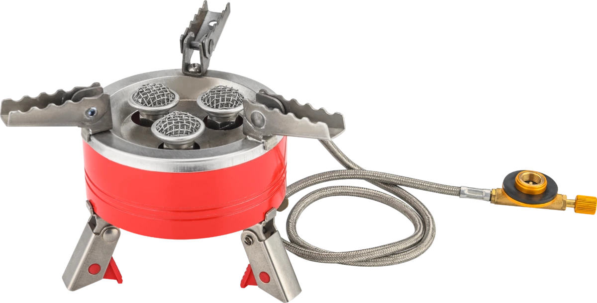 VIROK Плита газова туристична 3 комфорки+шланг з різьбовим (7/16) з'єднанням | 44V200