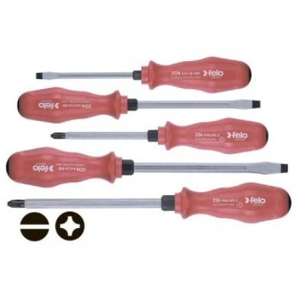 FELO Набор отверток 5,5х100 / 6,5х125 / 8,0х150 / Ph2x100 / Ph3x150 // 20695198