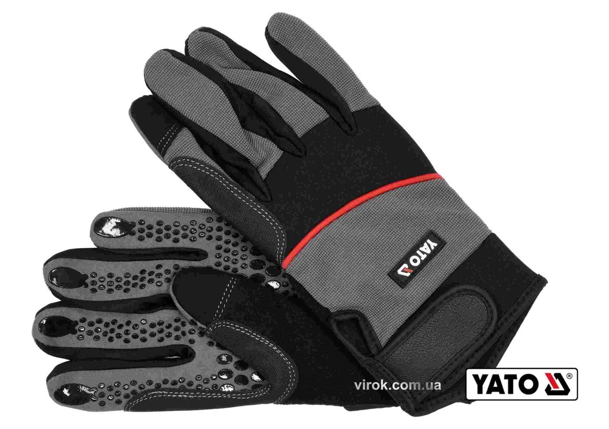 YATO Рукавиці робочі з застібкою-липучкою YATO : штучна шкіра + синтетична тканина, розмір 10  | YT-