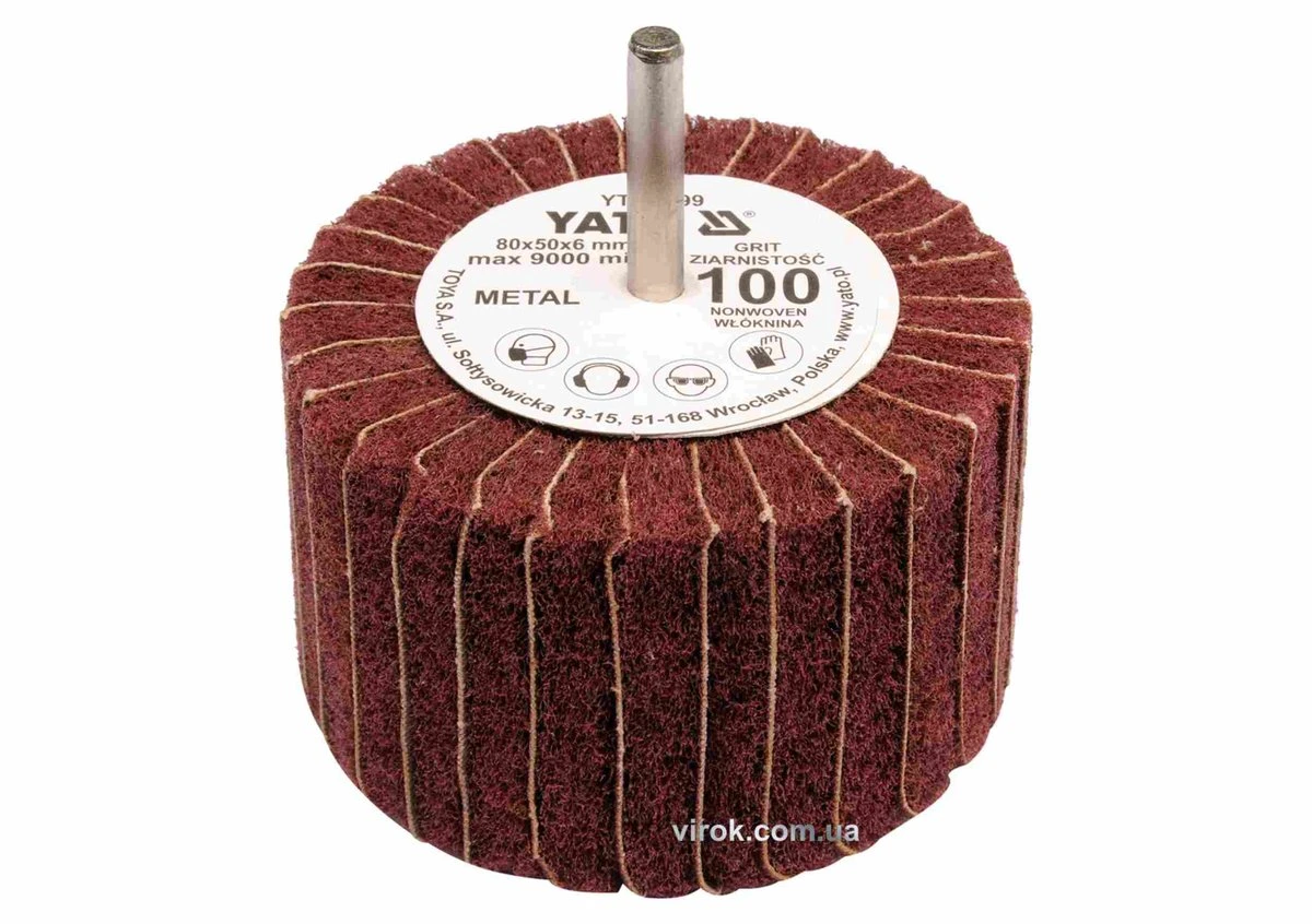 YATO Круг пелюстковий шліфувальний YATO : подовжений Ø=80 мм, К100, шпиндель Ø= 6 мм, H= 50 мм  | YT