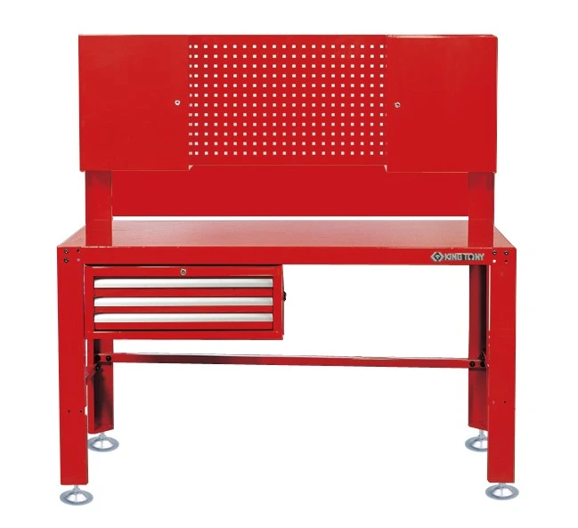 KING TONY Верстак слесарный 3 полки выдвижных, 2 наверсных шкафа, перфорированная панель | 87502