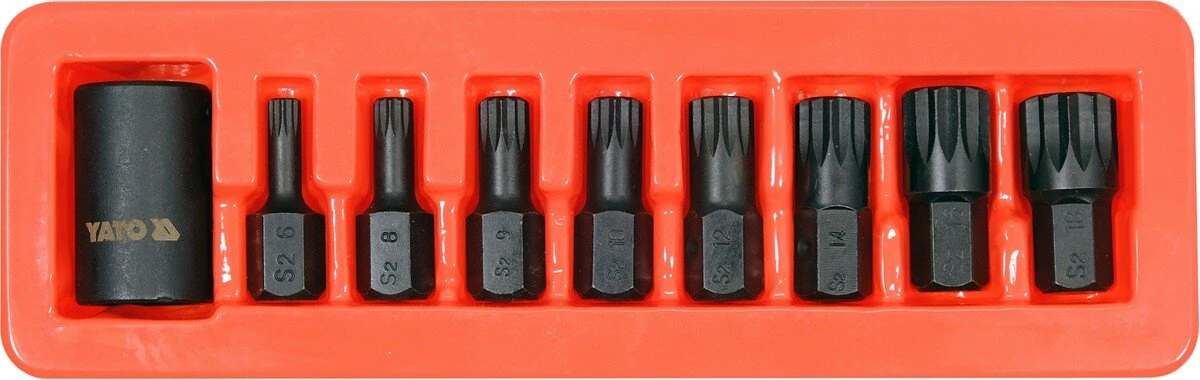 YATO Набір насадок викруткових ударних YATO : SPLINE M6-M18 + 6-гр адаптер 1/2". 9 Од.  | YT-10663