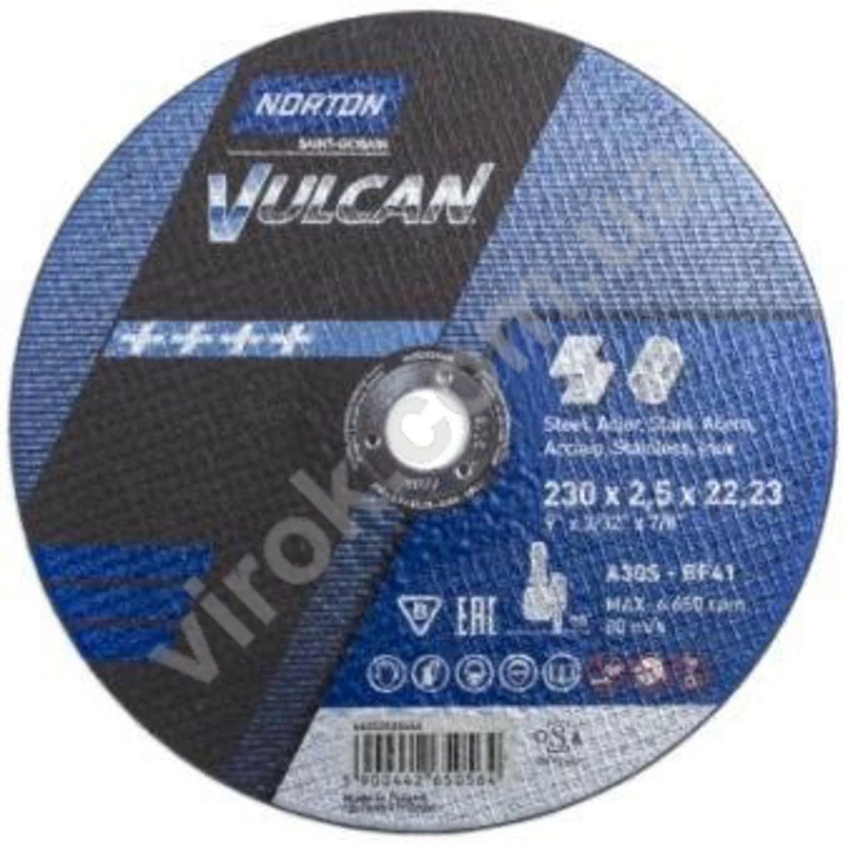 NORTON Диск відрізний по металу і нержав. сталі тм " VULCAN"; Ø= 230х22,2 мм, t= 2.5 мм | 70V107