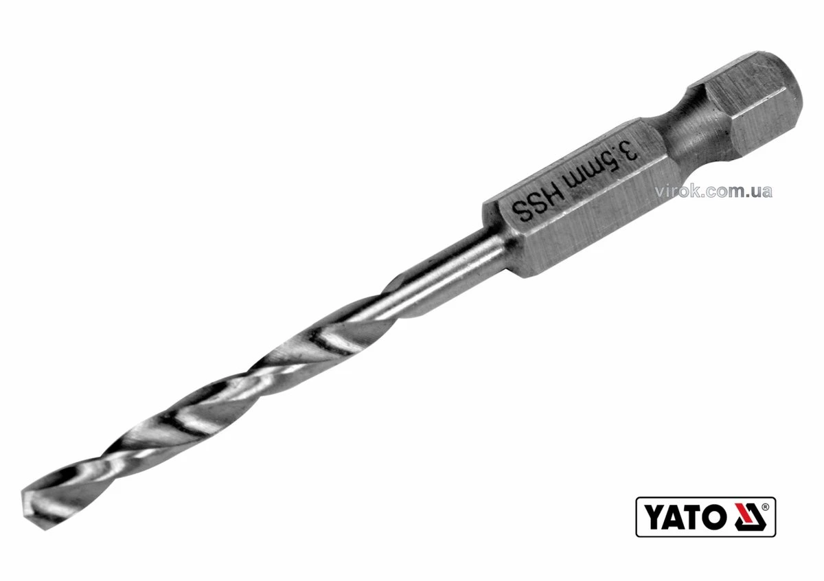 YATO Свердло по металу YATO: HSS6542, Ø=3.5мм, HEX-1/4", l=70/38мм, для нержав., конструкт., легов. 