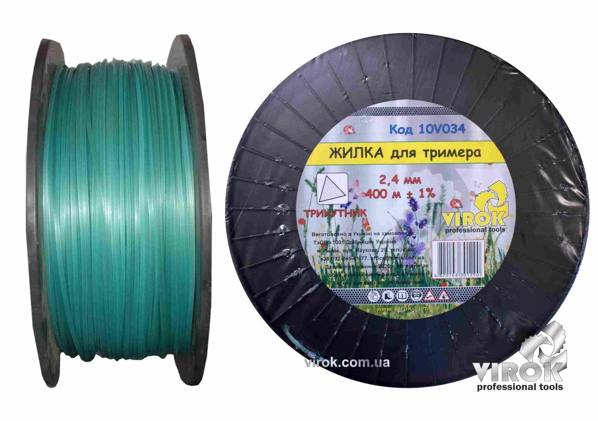 VIROK Жилка для тримера ТРИКУТНИК TM : Ø= 2.4 мм, l= 400 м (бобіна) | 10V034
